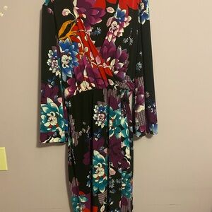 Calvin Klein Floral Long Sleeve Dress - Black, Red, Purple, Blue